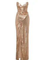 Milla Spectacular Gold Sequined Stretch-lace Dress In Golden