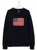 Polo Ralph Lauren Flag Cotton Crewneck Sweater In Blue