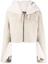 Andreädamo Shearling Cropped Hooded Jacket In Neutrals