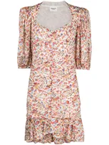 Marant Etoile Orange Lunesa Floral-print Dress In Ecru,orange