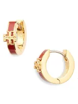 Tory Burch Kira Enamel Huggie Earrings In Tory Gold / Tomato Red