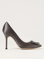 Manolo Blahnik Hangisi Pumps In Satin With Jewel Buckle In Grey