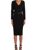 Tom Ford Leather Belt Detail Long Sleeve Cashmere Sweater Dress In Black