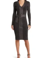 Vince Camuto Metallic Long Sleeve Rib Sweater Dress In Black