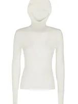 Andreädamo Ribbed Knit Hoodie Top In White