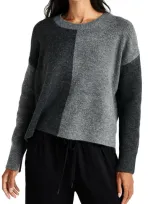 Splendid Amy Colorblock Crewneck Sweater In Charcoal Heather/ Grey Combo