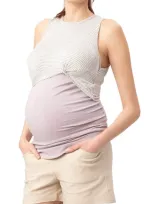 Stowaway Collection Twist Crop Maternity/nursing Top In Lavender