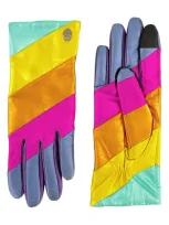 Kurt Geiger Metallic Rainbow Colorblock Leather Gloves In Multi