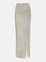 Self-portrait Sequined High-rise Maxi Skirt In Silver