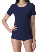 Oroblu Perfect Line Satin Trim Cotton & Modal Blend T-shirt In Blue