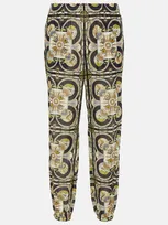 Tory Burch Printed Cotton Tapered Pants In Navy Sundial