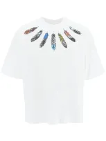 Marcelo Burlon County Of Milan Collar Feathers Over Printed T-shirt In White