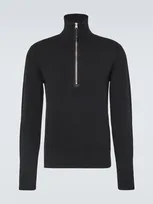 Tom Ford Wool And Cashmere-blend Half-zip Sweater In Black