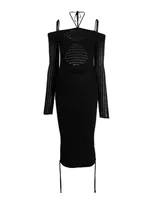 Andreädamo Cold-shoulder Knitted Midi Dress In Nero