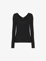 Whistles Essential Ribbed V Neck Top In Black