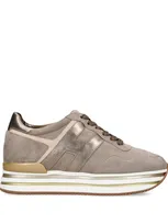 Hogan Leather Midi Platform Sneakers In Tortora Scuro