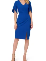 Adrianna Papell Pleated Imitation Pearl Trim Crepe Sheath Dress In Violet Cobalt