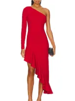 Susana Monaco Ruffle High Low Dress In Perfect Red