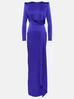 Alex Perry Draped Satin Gown In Ultramarine