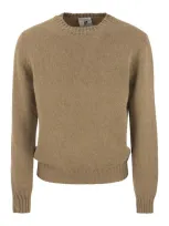 Pt Torino Crew-neck Pullover In Wool And Angora Blend In Camel