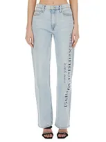 Alexander Wang Logo-perforated Cotton Straight Jeans In Blue