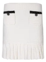 Self-portrait Textured Knitted Pleated Hem Mini Skirt In Neutrals