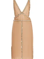 Miu Miu Crystal-embellished Silk Chiffon Mini Dress In Gold