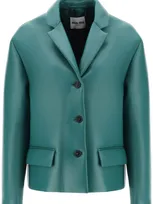 Miu Miu Leather Blazer Jacket In Blue