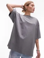 Topshop Oversize Drop Shoulder T-shirt In Grey