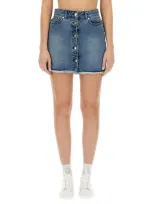 Michael Michael Kors Logo-plaque A-line Denim Miniskirt In Blue