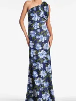 Sachin & Babi Chelsea Bow One-shoulder Gown In Ocean Blue Magnolia