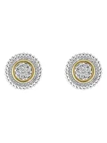 Lagos 18k Gold And Sterling Silver Signature Caviar Diamond Stud Earrings In White/multi