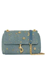 Rebecca Minkoff Edie Celestial Stud Quilted Denim Convertible Crossbody Bag In Md Blue