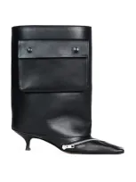 A.w.a.k.e. Dana Carniera Zipper Detail Leather Cylinder Boots In Black