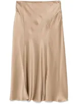 Alberta Ferretti Satin Midi Skirt In Brown