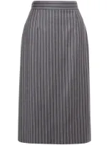 Alberta Ferretti Striped Midi Skirt In Grey