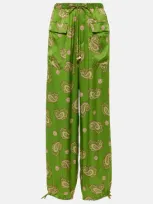 Alemais Dice Paisley Silk Pants In Green