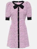 Alessandra Rich Bow-detail Printed Silk Minidress In Pink-white