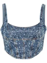 Alessandra Rich Ar P Denim Bustier W Hotfix In Blue