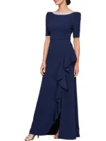 Alex Evenings Embellished Neck A-line Gown In Navy