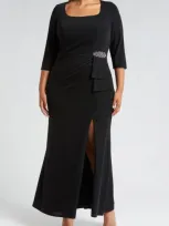 Alex Evenings Shimmer Square Neck Gown In Black