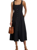 Alex Mill Piper Square Neck Cotton Blend Midi Dress In Rich Black