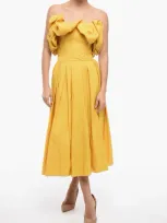 Alexander Mcqueen Balloon Sleeved Flared Dress With Corset Design In Yellow