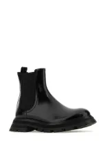 Alexander Mcqueen Black Leather Ankle Boots In Blackblack