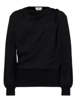 Alexander Mcqueen Silk Draped Top In Black