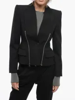 Alexander Mcqueen Wool Slim Fit Blazer With Zip Details In Black