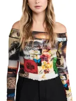 Alice And Olivia Dorinda Off Shoulder Top With Thumbholes Eco Fusion