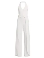 Alice And Olivia Women's Robin Mixed-media Halterneck Jumpsuit In Off White