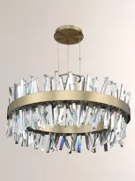 Allegri Crystal By Kalco Lighting Glacier 32" Round Led Pendant Light In Brushed Champagne Gold