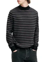 Allsaints Andi Stripe Wool Blend Mock Neck Sweater In Charcoal/black